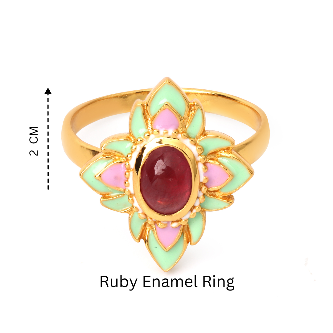 Luxury ruby statement ring for women with enamel detailing