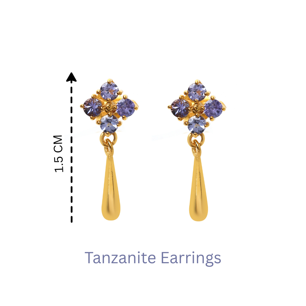 Minimalist luxury tanzanite drop earrings handcrafted in Thailand