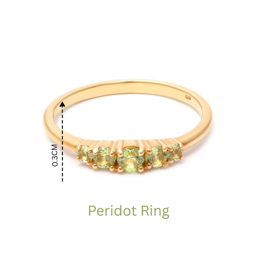 Natural peridot five stone ring handcrafted in Bangkok