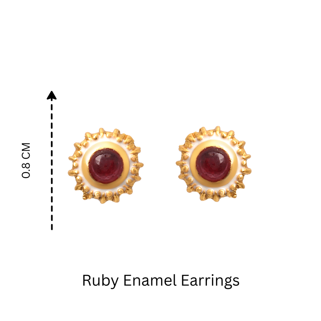 Minimalist ruby earrings with polished gold plated finish