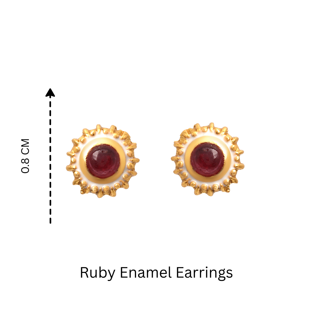 Minimalist ruby earrings with polished gold plated finish