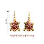Elegant ruby turtle earrings with red and green enamel detailing