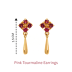 Pink Tourmaline Earrings with Gold Drop Design, 1.5 cm Length