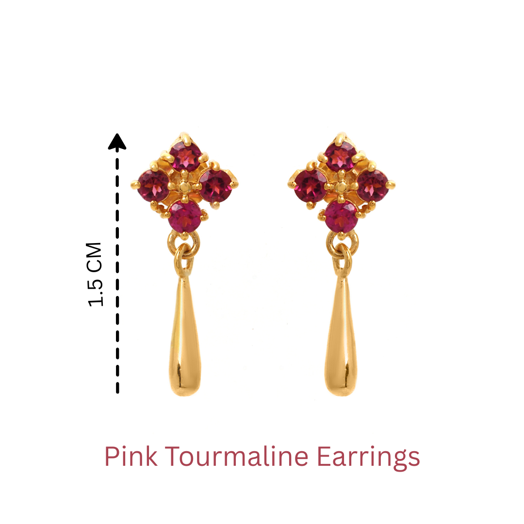 Minimalist luxury pink tourmaline earrings handcrafted in Thailand