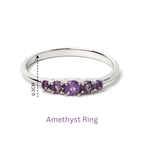 Sterling silver amethyst ring with five purple gemstones, 0.3cm band width, elegant gemstone jewelry