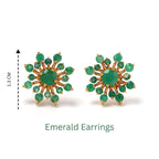 Emerald earrings with gold-tone sunburst design, 1.3 cm diameter, handcrafted gemstone jewelry