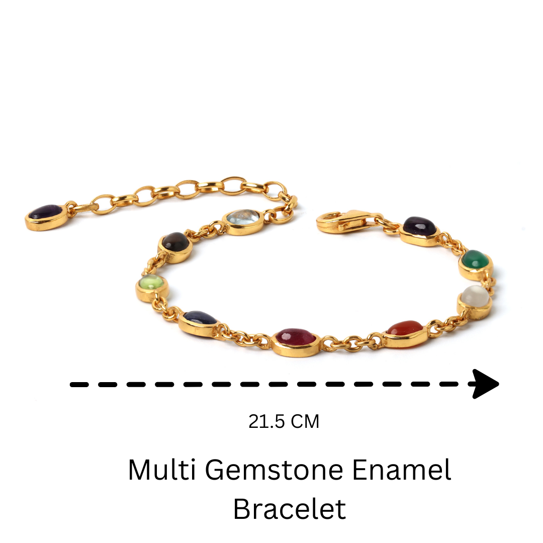 Multi color gemstone bracelet with 14K gold plated finish