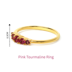 Gold ring with pink tourmaline gemstones, 0.3cm height, elegant stackable design