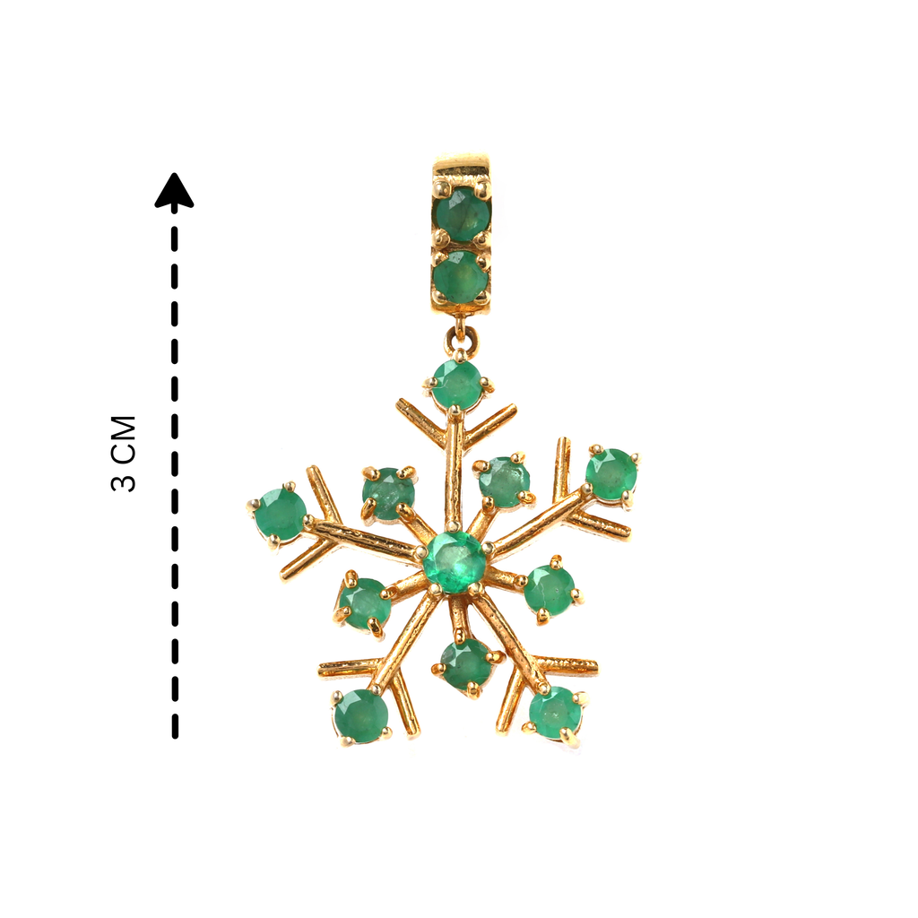 Snowflake-inspired emerald pendant in sterling silver showcasing modern luxury craftsmanship
