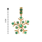 Emerald snowflake pendant in gold tone, 3cm, featuring round green gemstones on a starburst design.