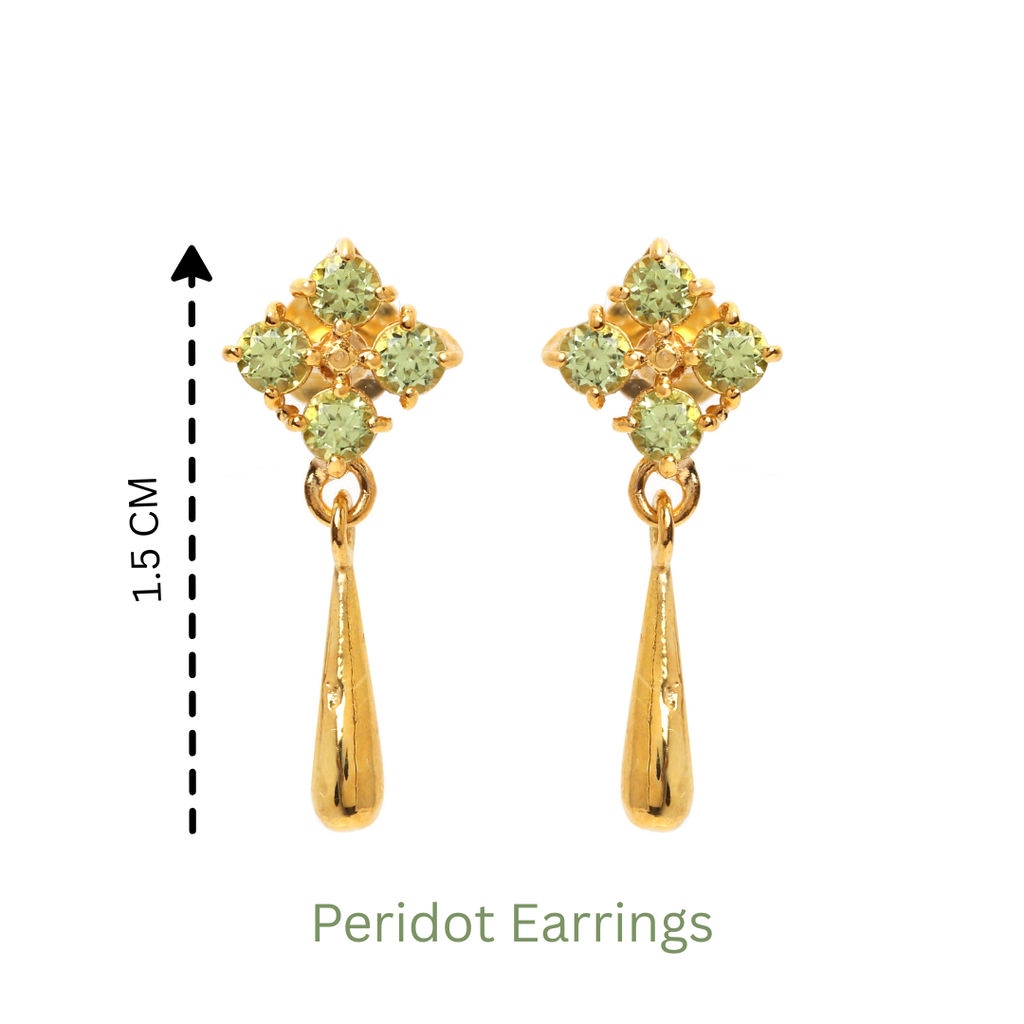 Minimalist peridot drop earrings handcrafted in Thailand
