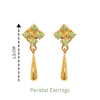 Gold peridot earrings with floral gemstone design, 1.5 cm drop, handcrafted silver jewelry