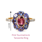 Pink Tourmaline and Tanzanite Ring with Diamond Accents, 1.3 cm Width
