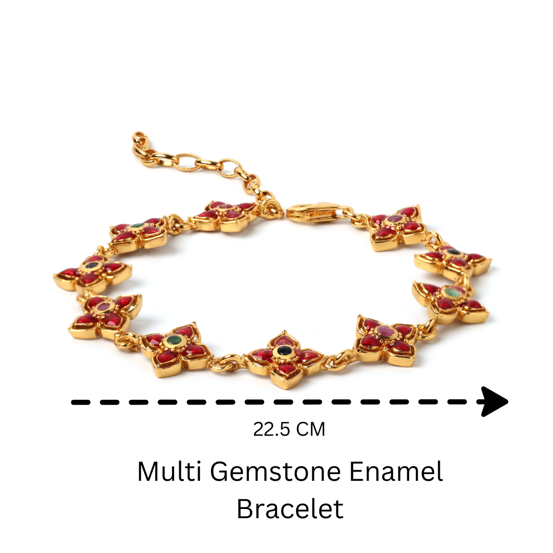 Handcrafted sterling silver bracelet with red and multicolor gemstones