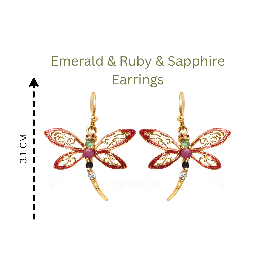 Nature-inspired gold plated earrings with multi color gemstones