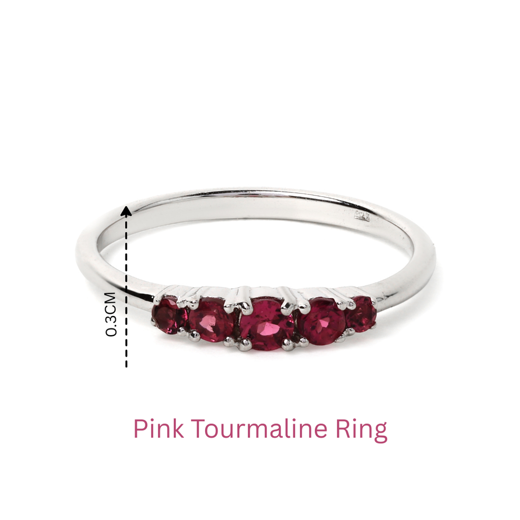 Elegant sterling silver pink tourmaline band ring