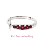 Sterling silver ring with five pink tourmaline gemstones, 0.3cm band width