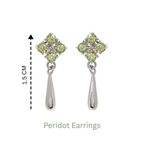 Sterling silver peridot earrings with teardrop dangles, 1.5 cm length, gemstone cluster design
