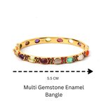 Multi gemstone enamel bangle with colorful stones and gold tone, 5.5 cm wide