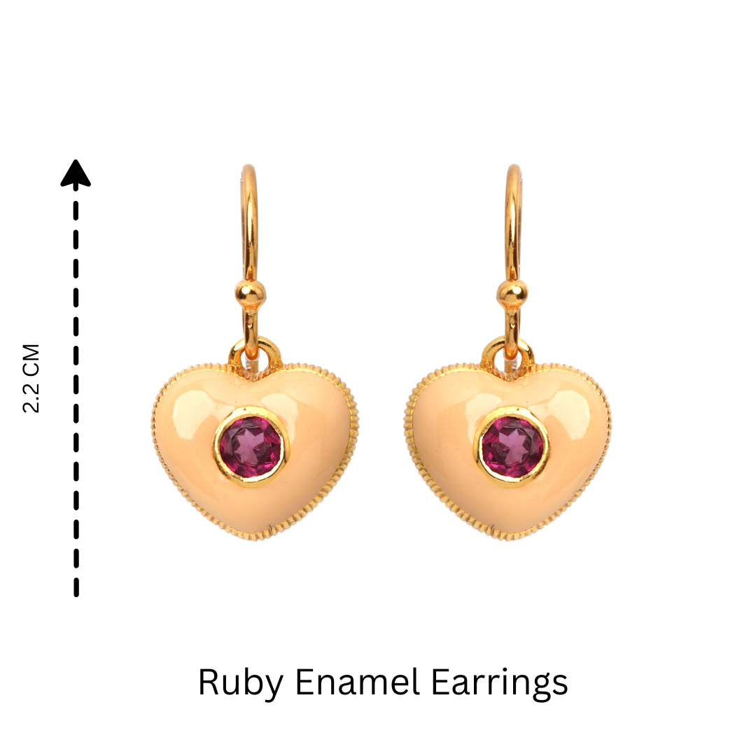 Luxury gold plated ruby heart earrings by Jewelry by Crimson