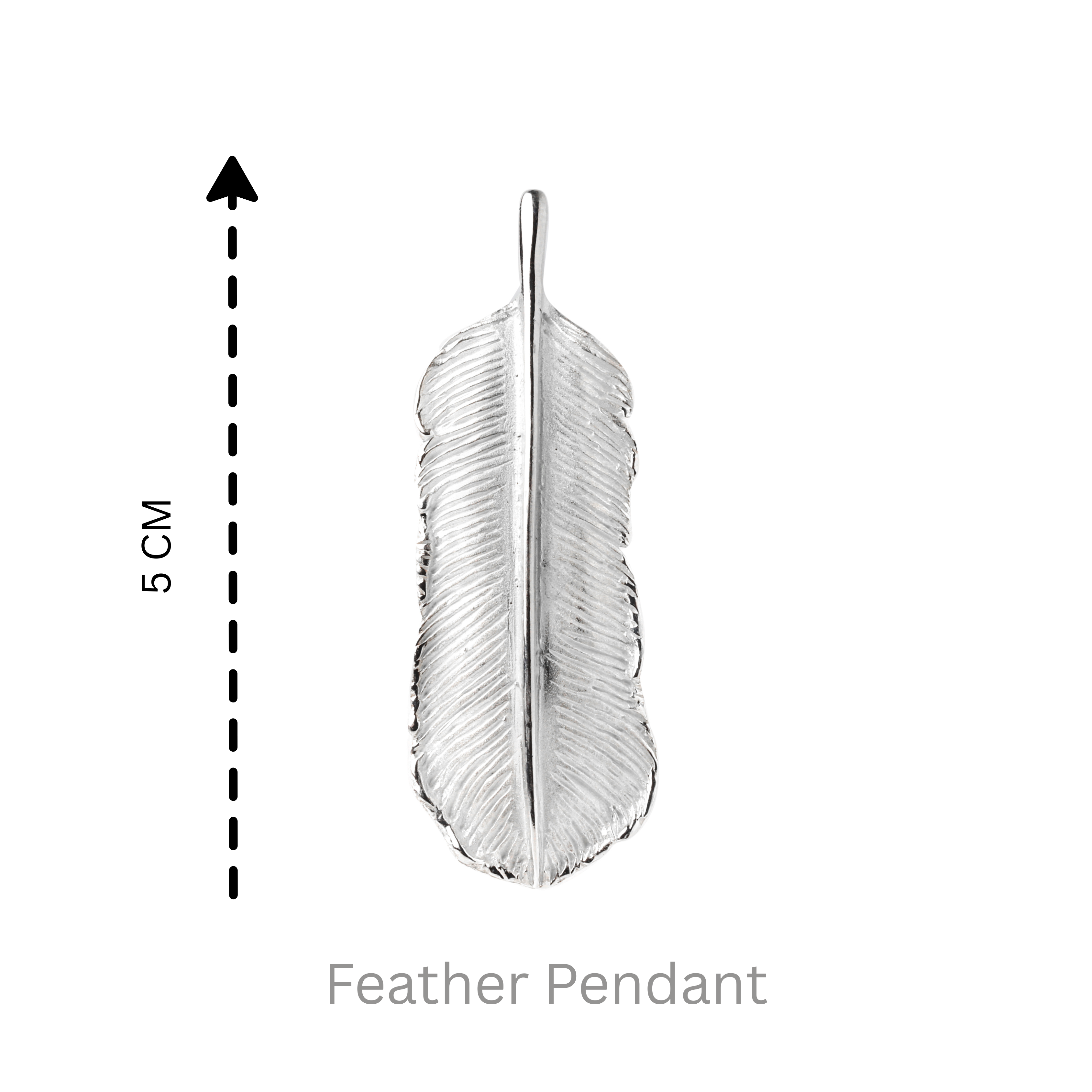 Minimalist feather jewelry pendant with polished silver finish