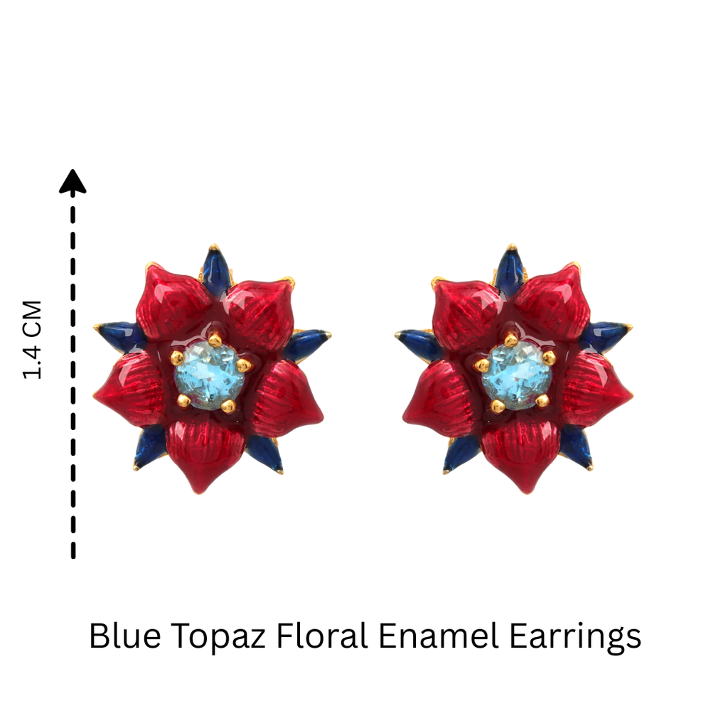 Artisan floral blue topaz earrings with 14K gold plating