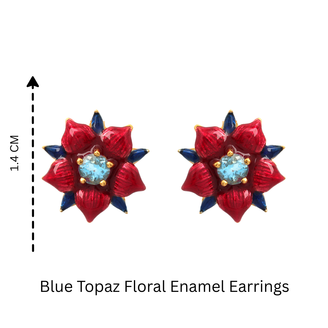 Artisan floral blue topaz earrings with 14K gold plating