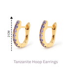 Tanzanite huggie hoop earrings in 18K gold — display view