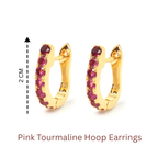 Natural pink tourmaline gold hoops handcrafted in Bangkok
