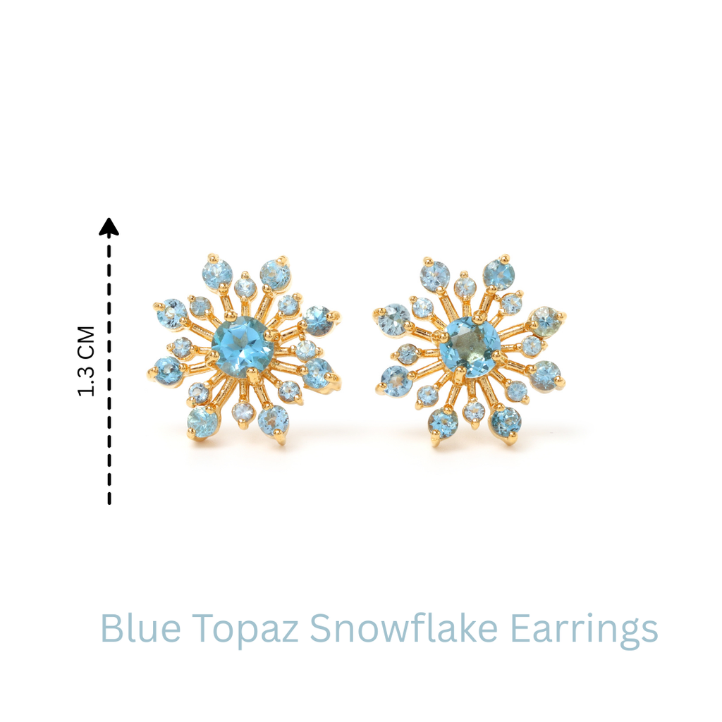 Blue Topaz Snowflake Stud Earrings in 18K Gold
