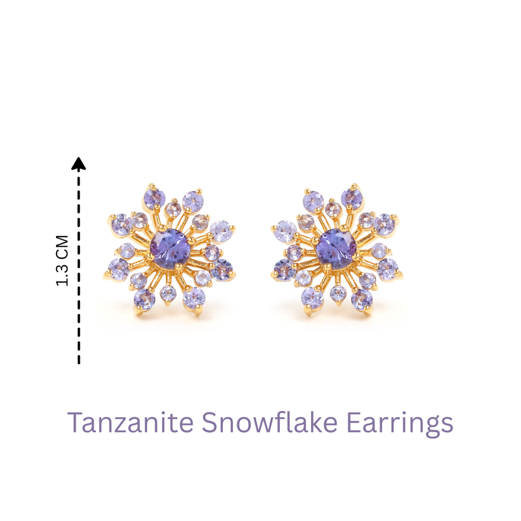 Natural tanzanite snowflake earrings handcrafted in Bangkok