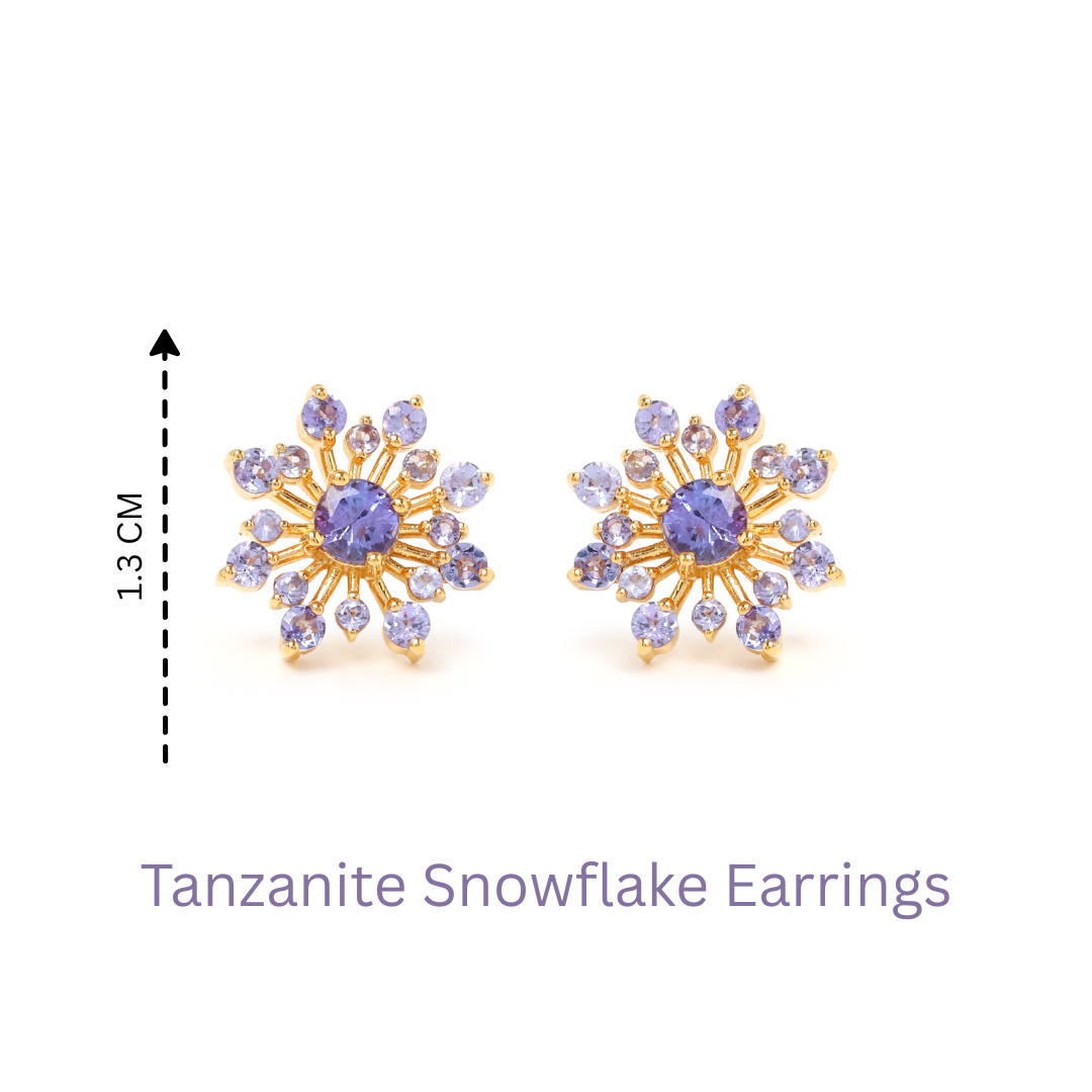 Natural tanzanite snowflake earrings handcrafted in Bangkok