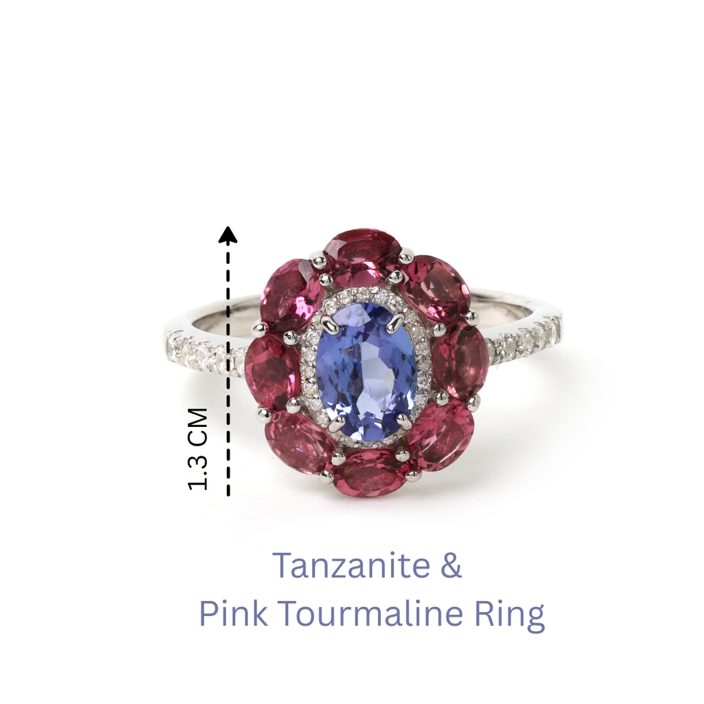Luxury tanzanite statement ring with pink gemstone accents