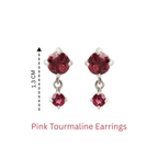 Pink tourmaline drop earrings in 925 sterling silver, 1.3 cm length, handcrafted gemstone jewelry