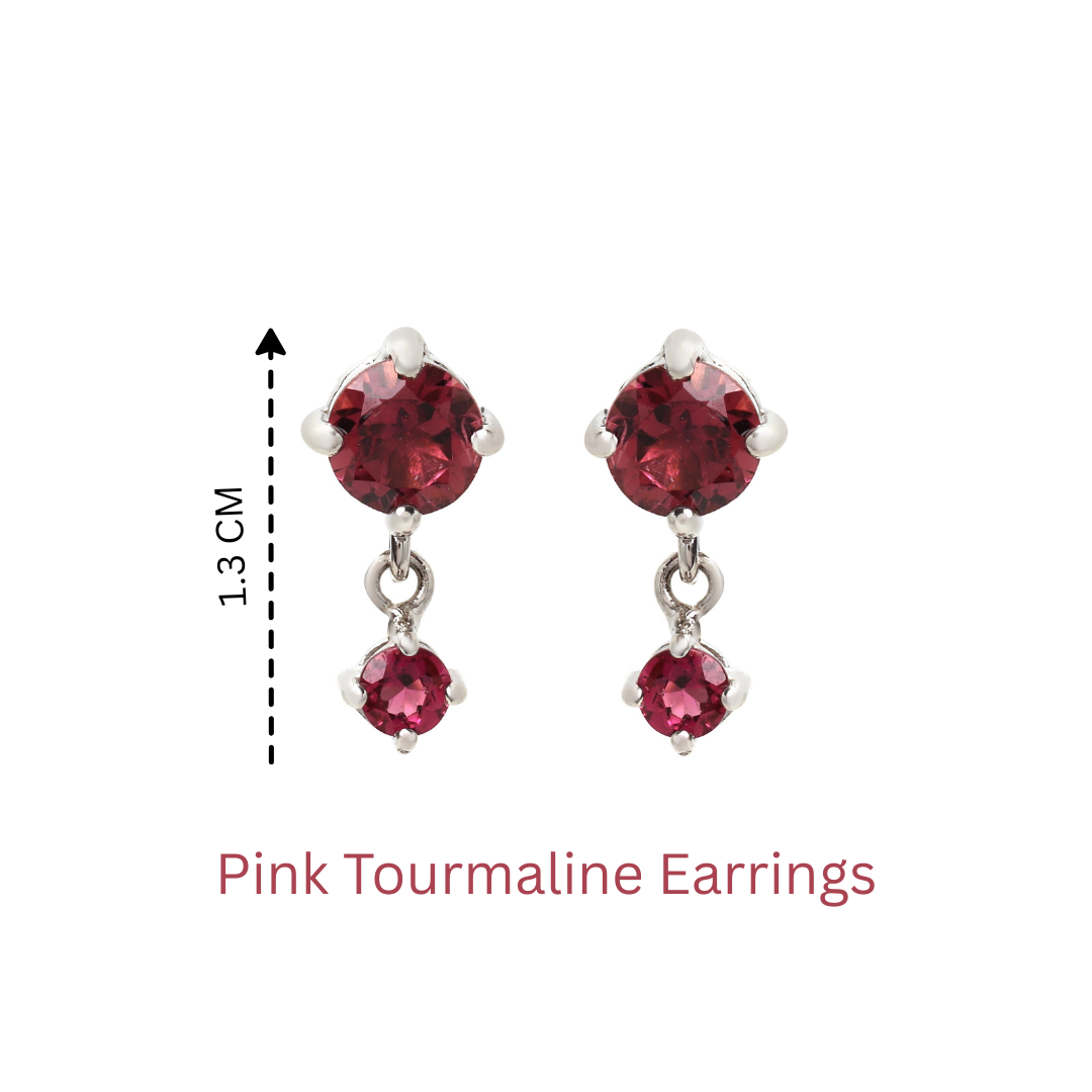 Sterling silver pink tourmaline drop earrings handcrafted in Thailand