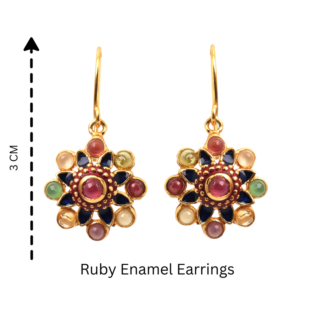Artisan floral ruby earrings with 14K gold plated finish