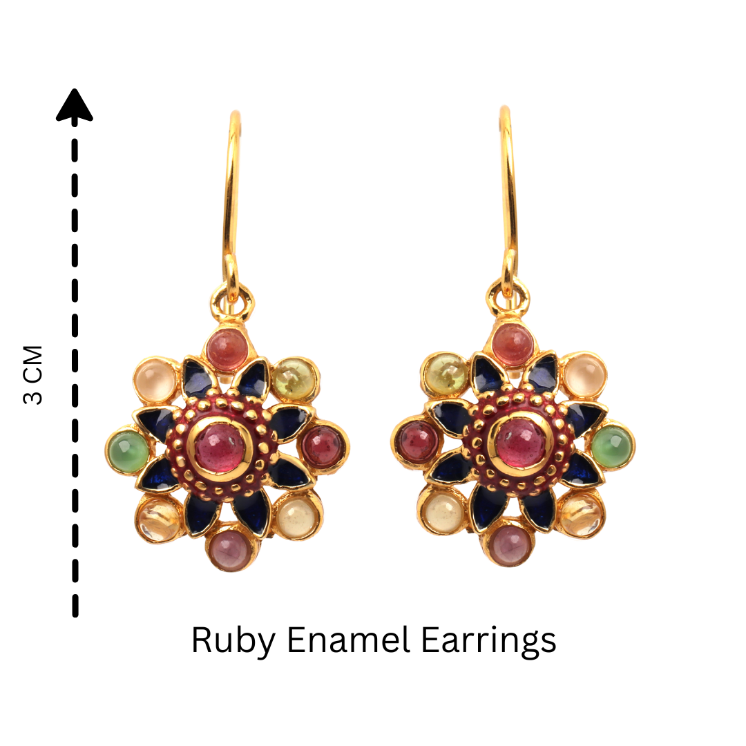 Artisan floral ruby earrings with 14K gold plated finish