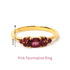 Elegant gold ring with pink tourmaline gemstones, 0.5cm height, handcrafted sterling silver jewelry