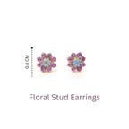 Blue Topaz & Amethyst Flower Stud Earrings in 18K Gold