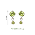 Sterling silver peridot earrings with 1.3cm drop, featuring round green gemstones and elegant dangle design