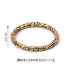Black enamel gold ring with textured design, 0.2 cm width