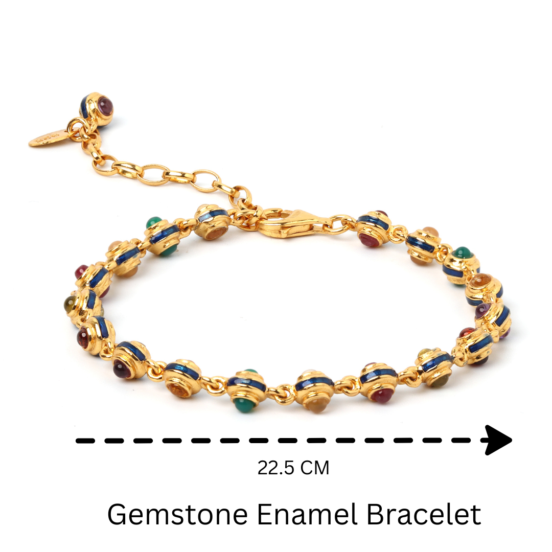 Artisan multi gem bracelet with blue enamel details by Jewelry by Crimson