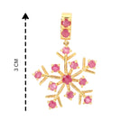 Gold snowflake pendant with pink gemstones, 3cm tall, handcrafted jewelry