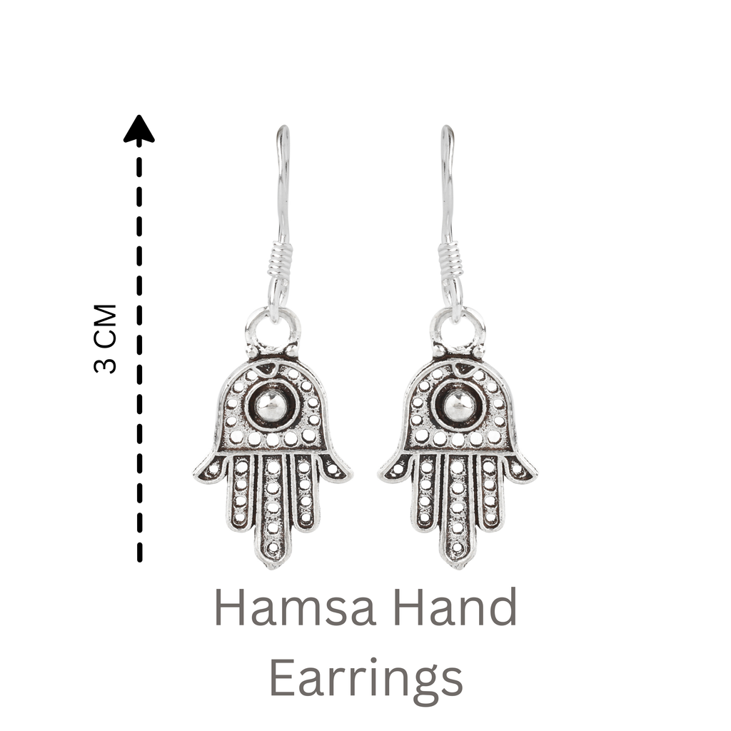 Aura-inspired Hamsa hand earrings crafted in polished 925 sterling silver by Jewelry by Crimson