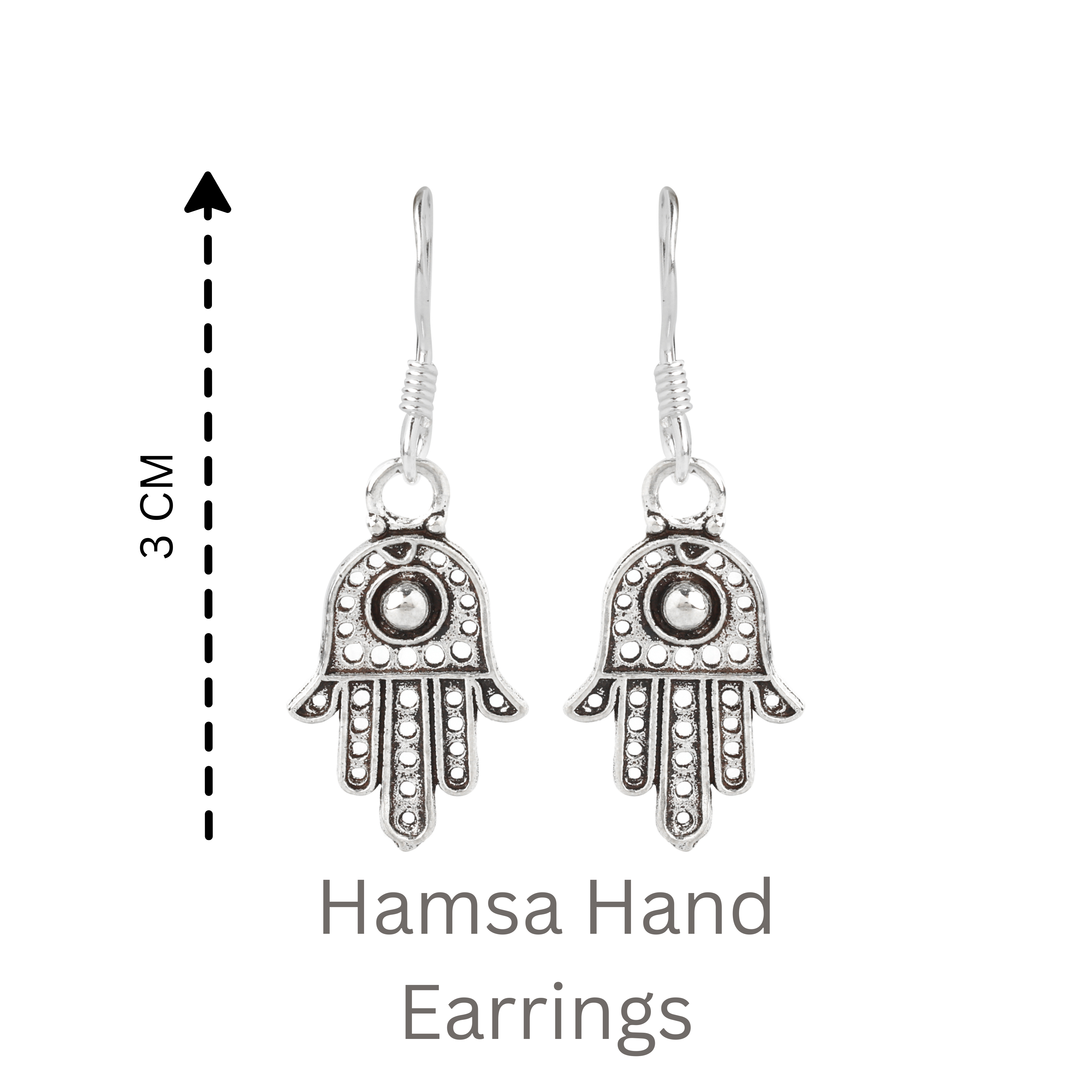 Aura-inspired Hamsa hand earrings crafted in polished 925 sterling silver by Jewelry by Crimson