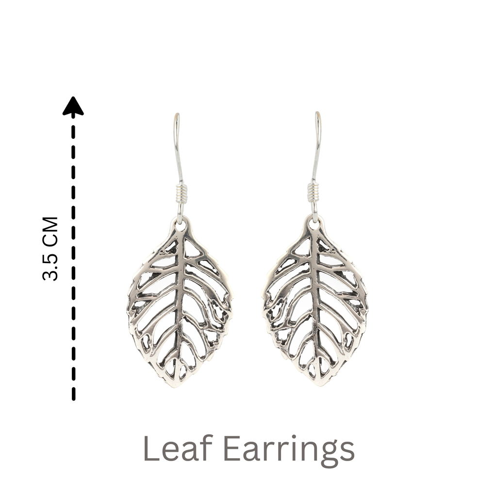 Nature-inspired leaf earrings crafted in 925 sterling silver by Jewelry by Crimson