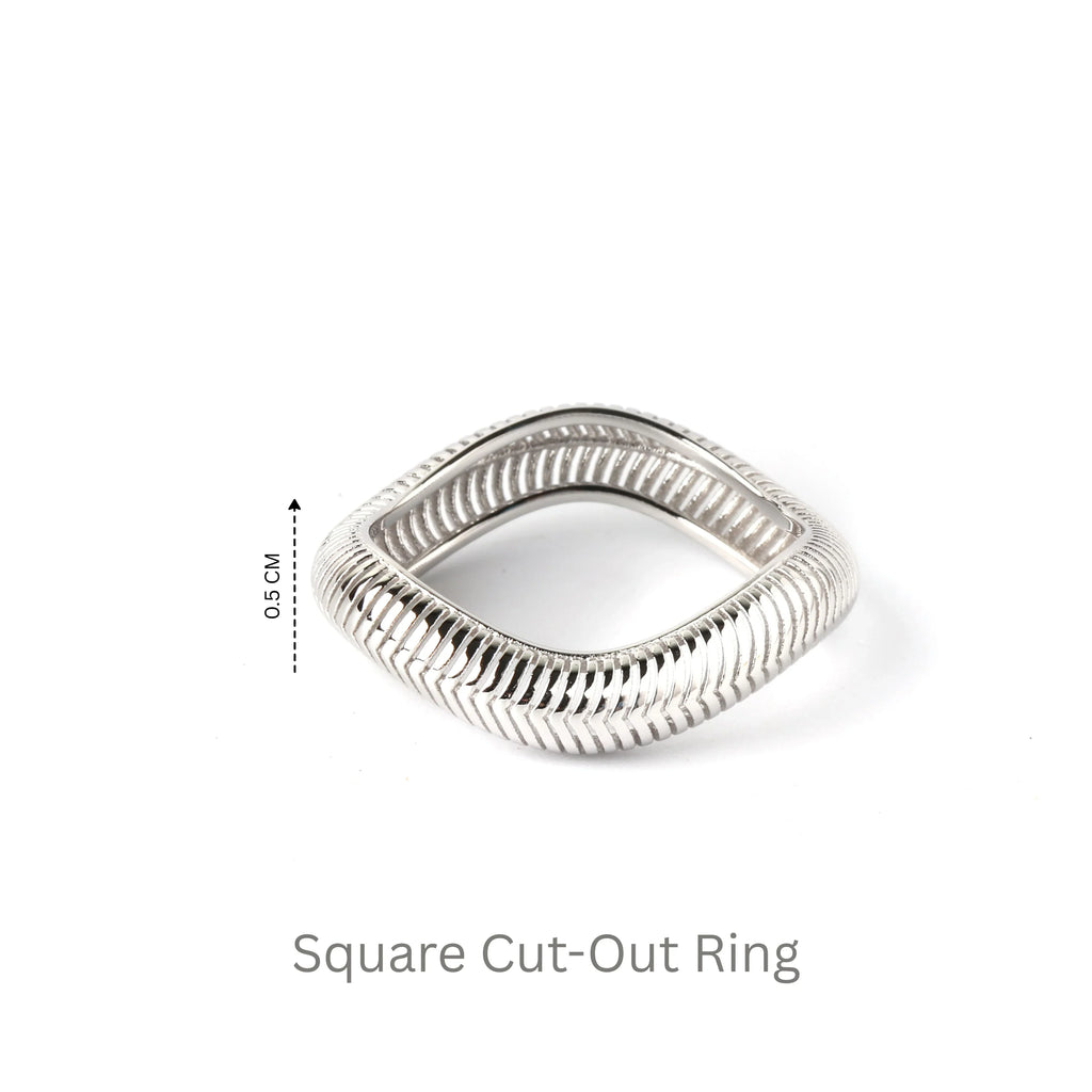 Artistic geometric ring in polished silver finish
