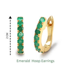 Gold hoop earrings with emerald gemstones, 2 cm tall, handcrafted silver jewelry