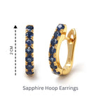 Gold sapphire hoop earrings, 2cm, handcrafted 925 sterling silver jewelry with blue gemstones