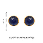 Sapphire enamel stud earrings with gold-tone setting, 0.8 cm diameter, elegant gemstone jewelry